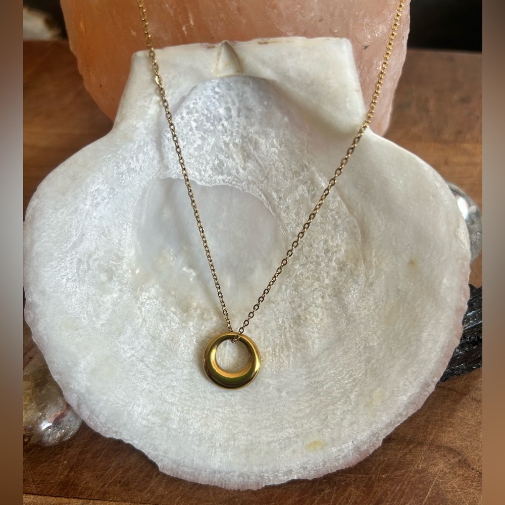 💚💚5/25💚💚 Gold-Tone Stainless Steel Circle Pendant Necklace